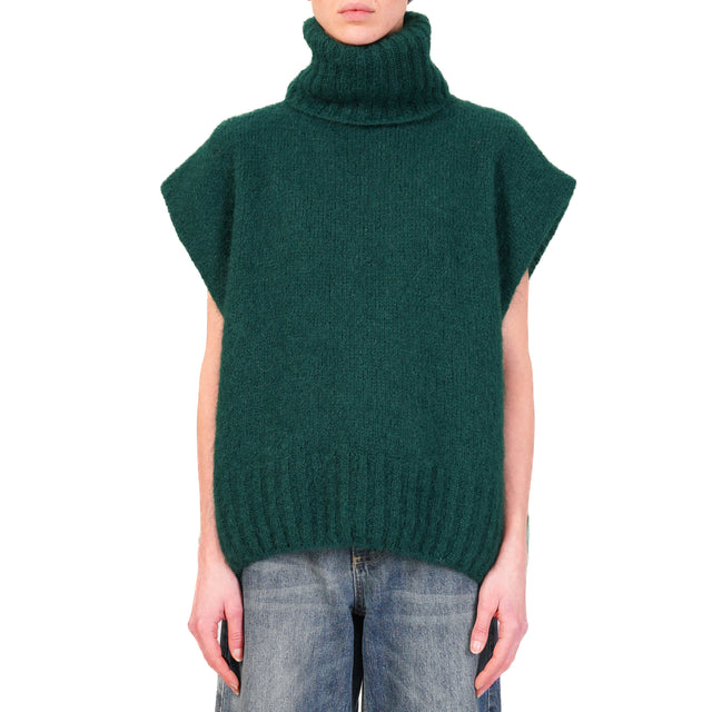 Dixie-Maglia mohair collo alto smanicata - verde bosco