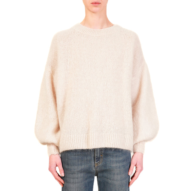 Dixie-Maglia mohair girocollo - panna