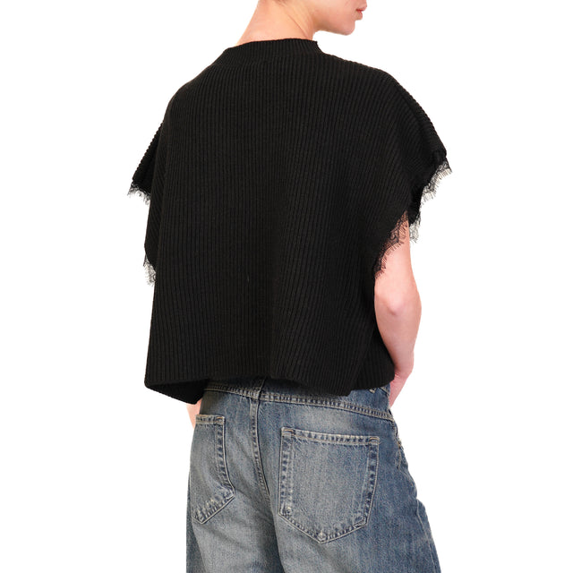 Dixie-Maglia misto alpaca spilla fiocco - nero