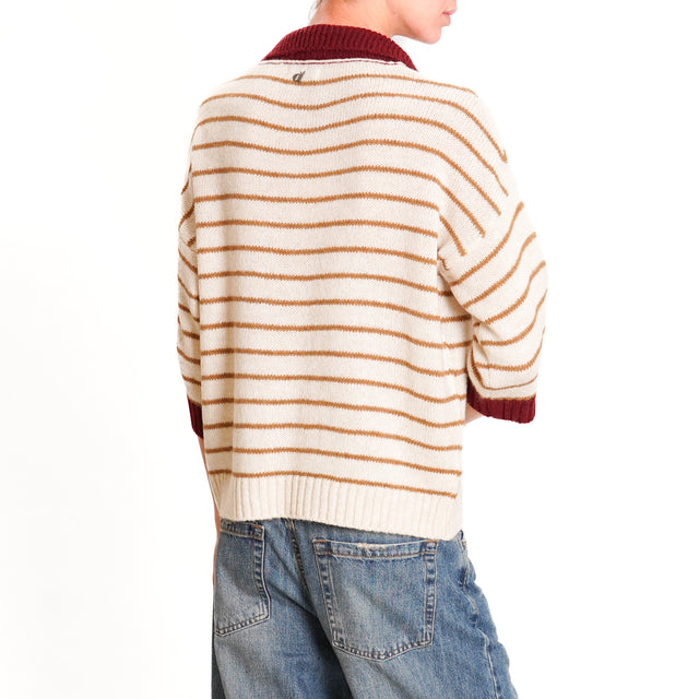 Dixie-Striped Wool Blend Polo Neck Sweater - Wine/Lime/Camel