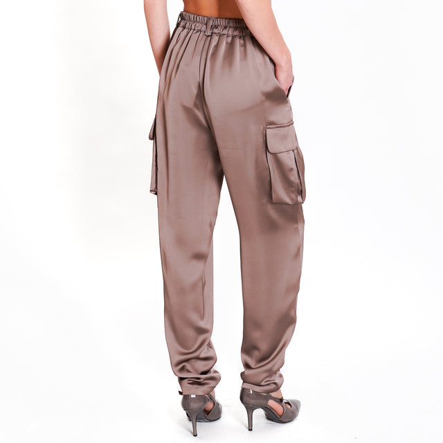 Dixie-Pantalone cargo satin elastico dietro - fango