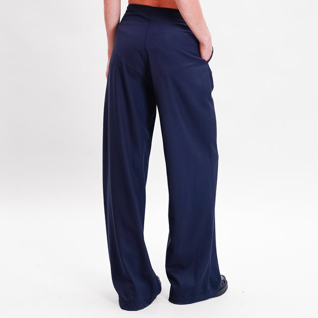 Dixie-Pantalone tessuto elasticizzato con coulisse - blu