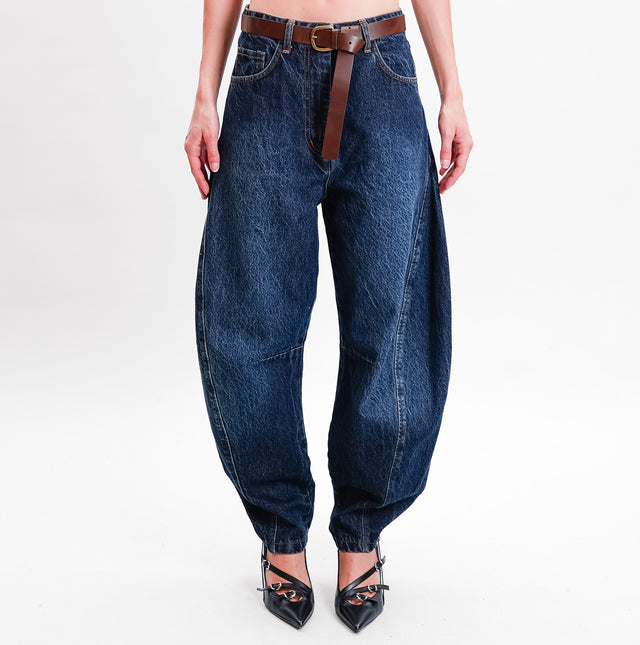 Dixie-Jeans mom fit balloon with belt - blue denim