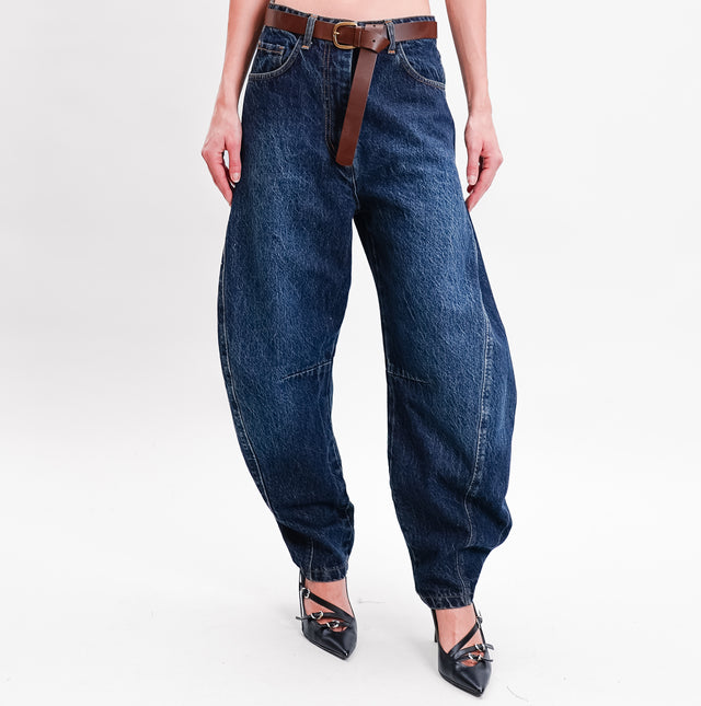 Dixie-Jeans mom fit balloon with belt - blue denim