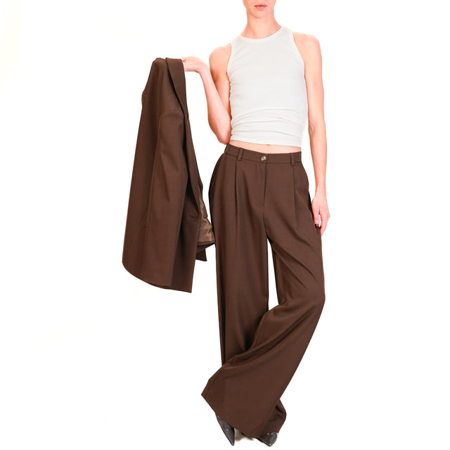 Dixie-Pantalone con pince elastico dietro - moro