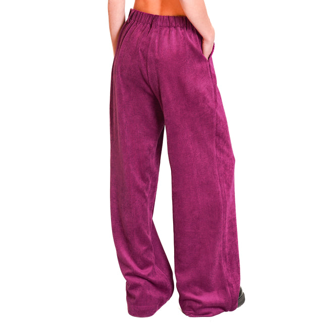 Dixie-500 Striped Velvet Trousers - Black Cherry