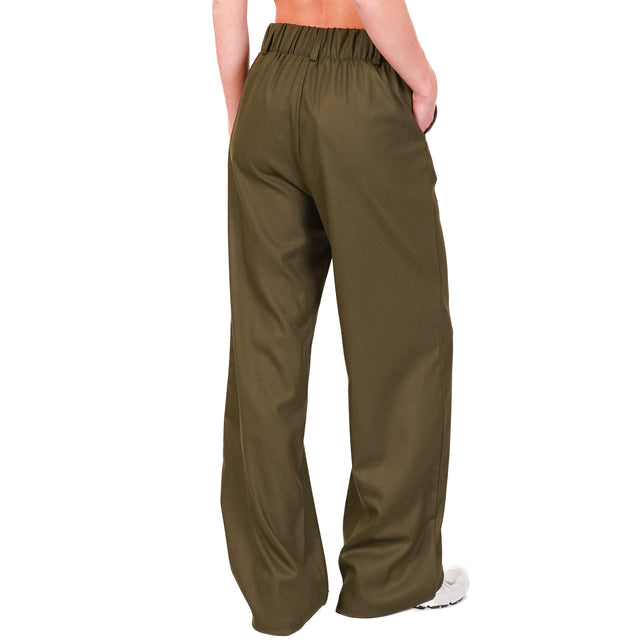 Dixie-Pantalone palazzo in flanella elastico dietro - militare