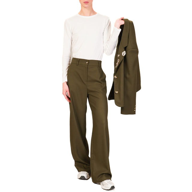 Dixie-Pantalone palazzo in flanella elastico dietro - militare