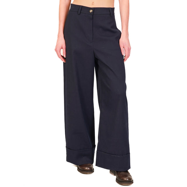 Dixie-Pantalone in flanella con risvolto - blu