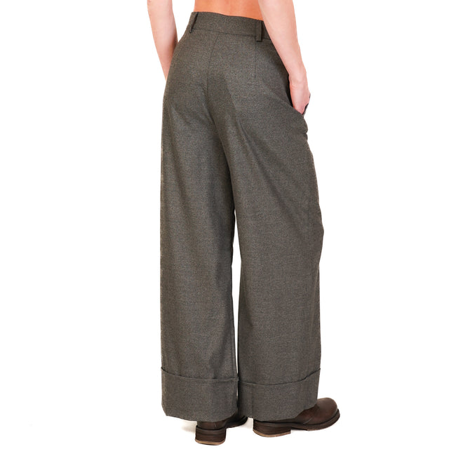 Dixie-Pantalone in flanella con risvolto - antracite