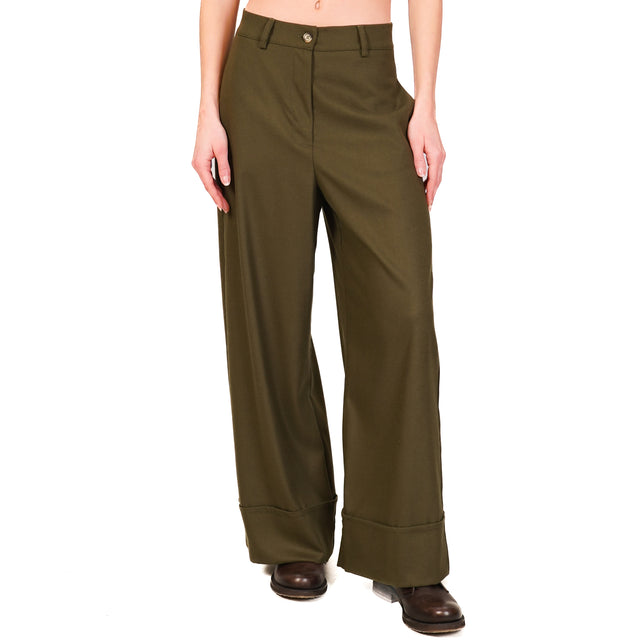 Dixie-Pantalone in flanella con risvolto - militare