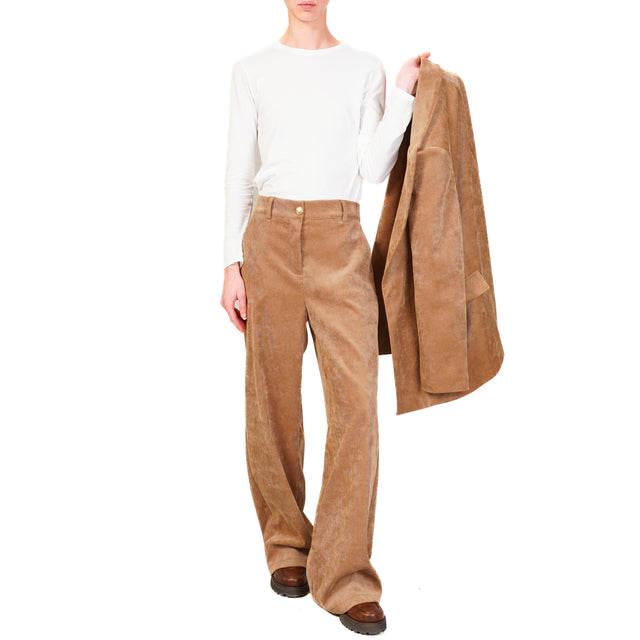 Dixie-Pantalone velluto millerighe elastico dietro - camel