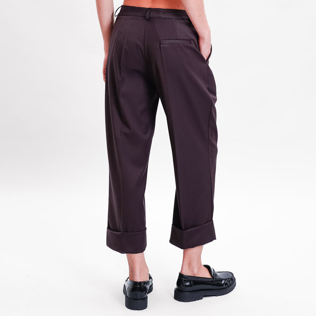 Dixie-Pantalone crop con pinces e risvolto - moro