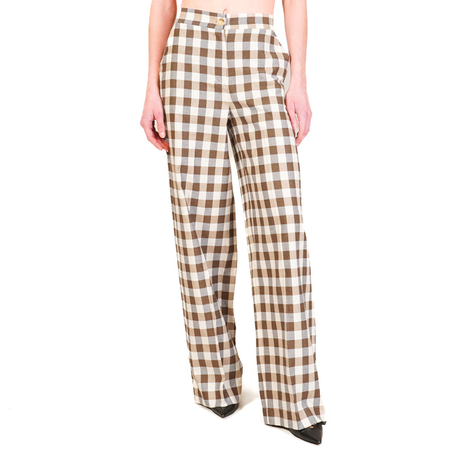 Dixie-Pantalone quadri elastico dietro - beige/latte/moro