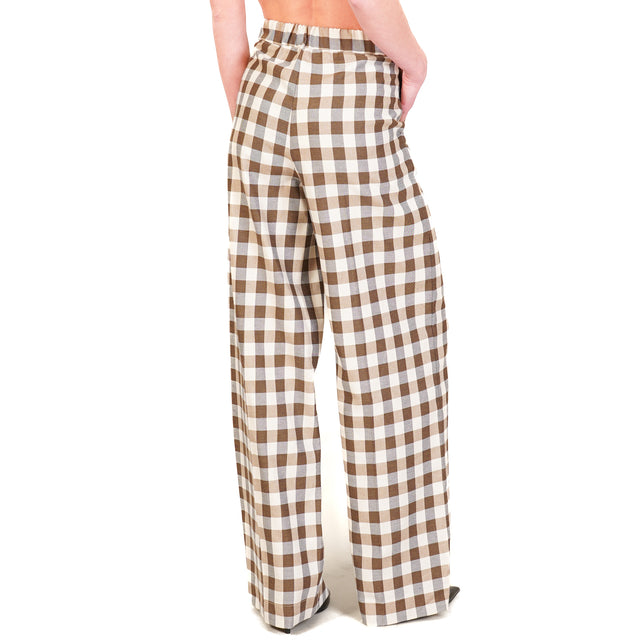 Dixie-Pantalone quadri elastico dietro - beige/latte/moro