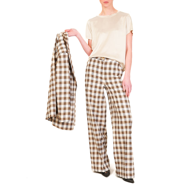 Dixie-Pantalone quadri elastico dietro - beige/latte/moro