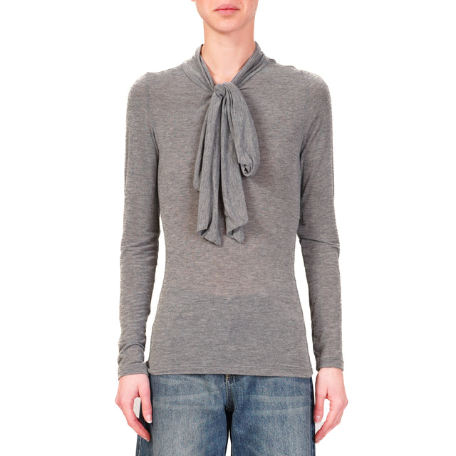 Dixie-T-shirt misto cashmere con fiocco - grigio