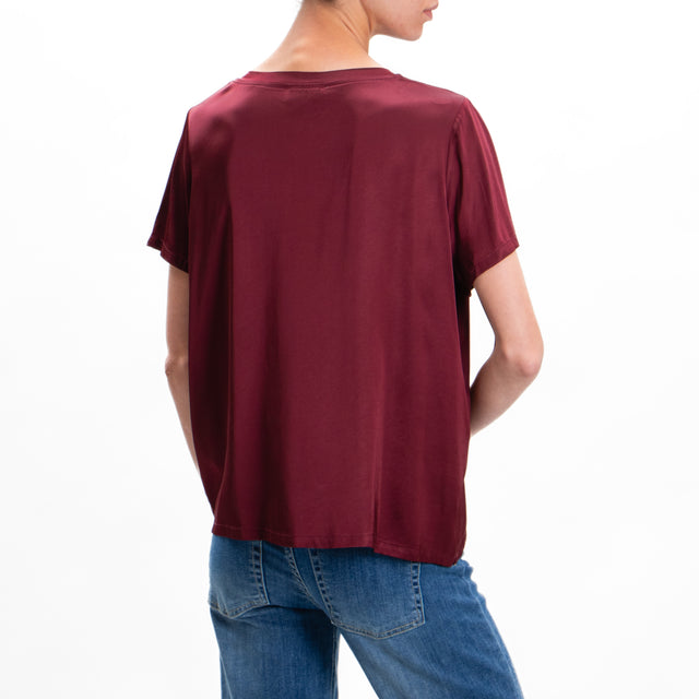 Dixie-Blusa mezza manica in satin elasticizzato - vino