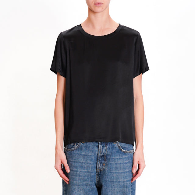 Dixie-Blusa satin mezza manica - nero