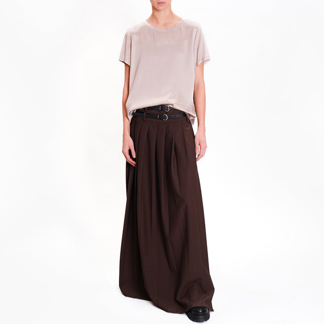 Dixie-Blusa satin mezza manica - taupe