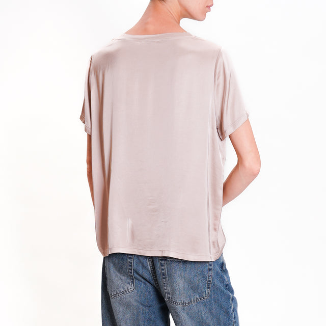 Dixie-Blusa satin mezza manica - taupe