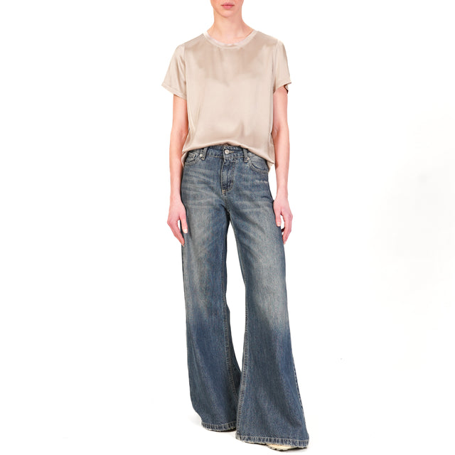 Dixie-Blusa satin elasticizzato mezza manica - taupe