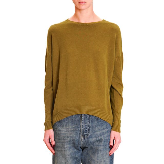 Zeroassoluto-Ribbed cuff crewneck sweater - olive