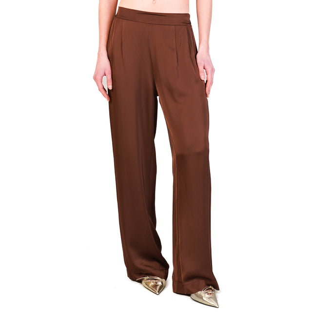 Haveone-Pantalone satin elastico dietro - cioccolato