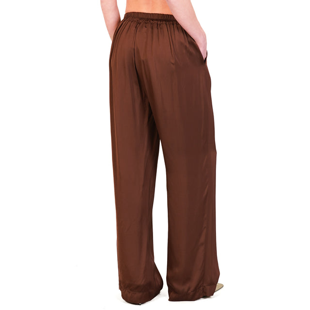 Haveone-Pantalone satin elastico dietro - cioccolato