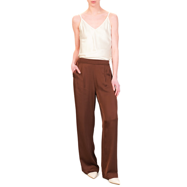 Haveone-Pantalone satin elastico dietro - cioccolato