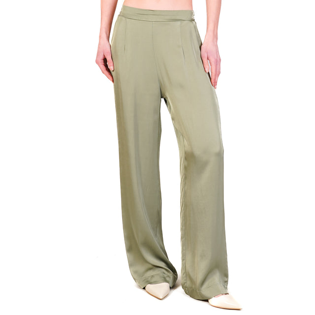 Haveone-Pantalone satin elastico dietro - salvia