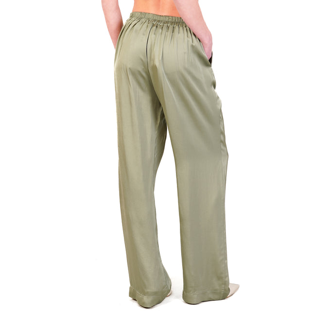 Haveone-Pantalone satin elastico dietro - salvia