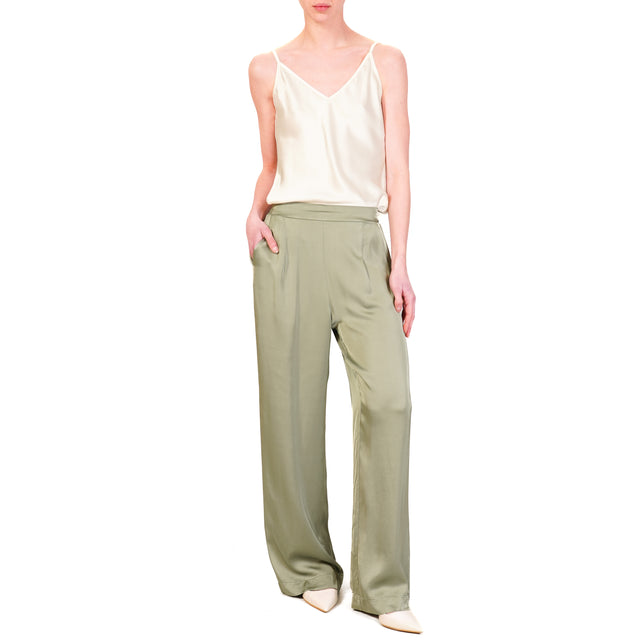 Haveone-Pantalone satin elastico dietro - salvia