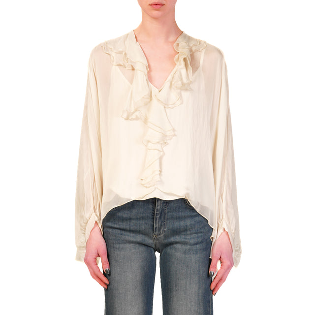 Haveone-Blusa con rouches manica pipistrello - burro