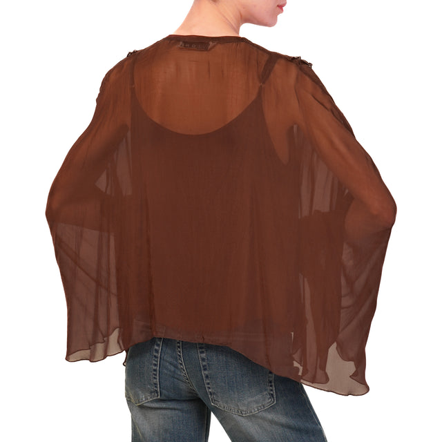 Haveone-Blusa con rouches manica pipistrello - cioccolato