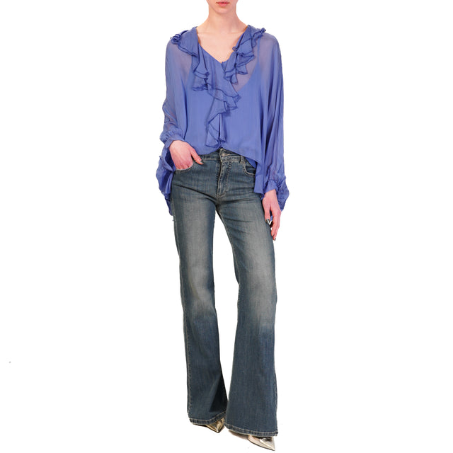 Haveone-Blusa con rouches manica pipistrello - lavanda