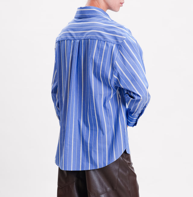 Haveone-Camicia oversize a righe con taschino - azzurro