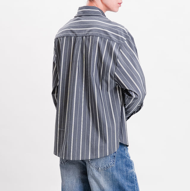 Haveone-Camicia oversize a righe con taschino - grigio