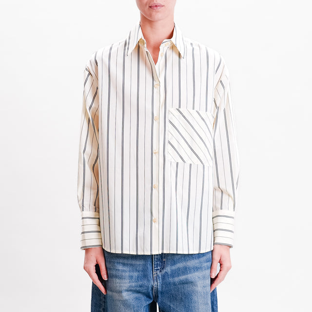 Haveone-Camicia oversize a righe con taschino - panna