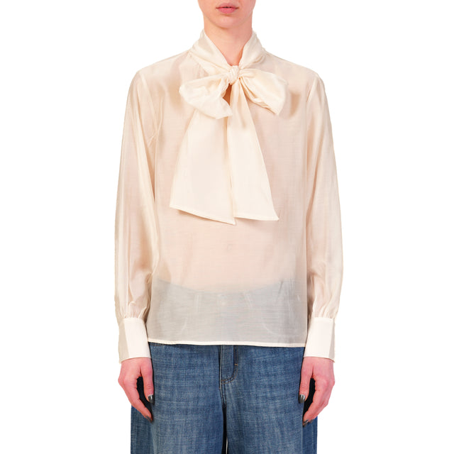 Haveone-Blusa in mussola con fiocco - burro