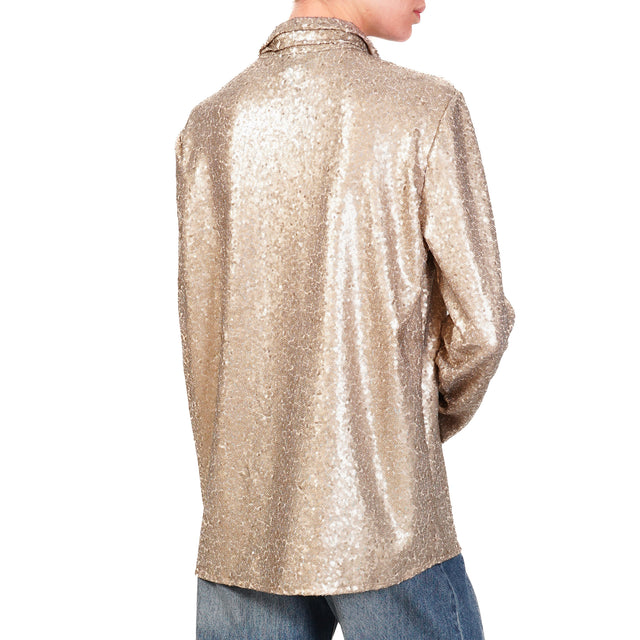 Haveone-Camicia paillettes con fiocco rimovibile - oro