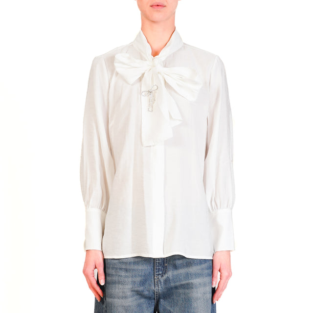 Haveone-Camicia con fiocco dettaglio spilla - bianco