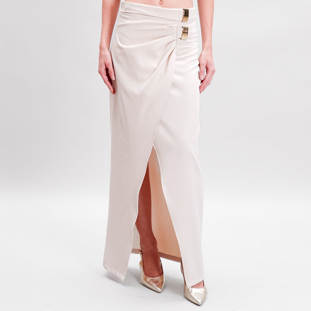 Haveone-Straight Skirt Front Slit Double Buckle - Sand