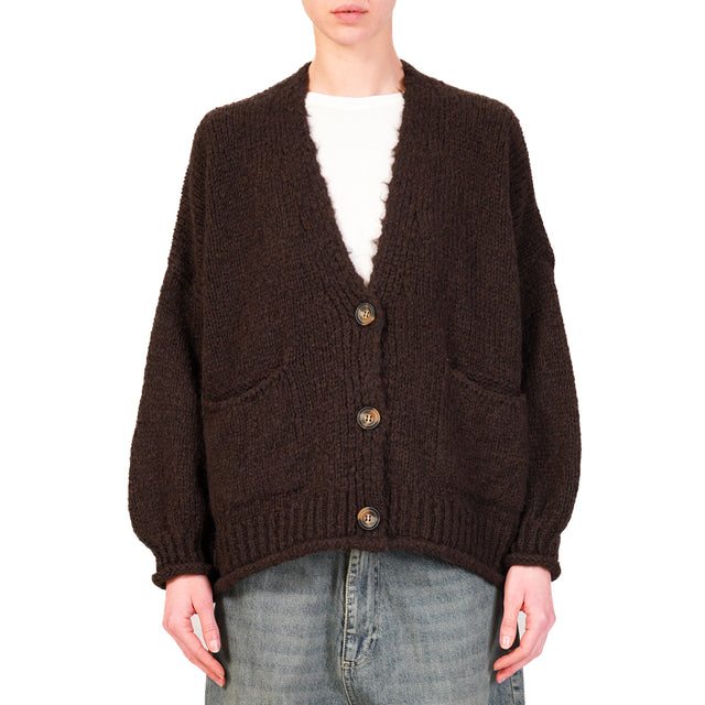 Haveone-Cardigan con tasche misto alpaca - moro