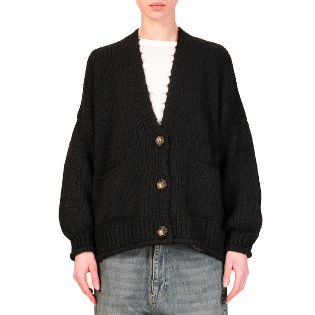 Haveone-Cardigan con tasche misto alpaca - nero