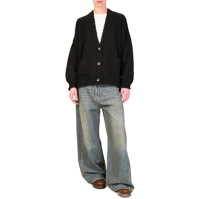 Haveone-Cardigan con tasche misto alpaca - nero