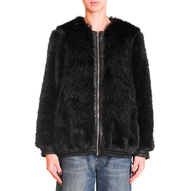 Haveone-Faux Fur Bomber - Black