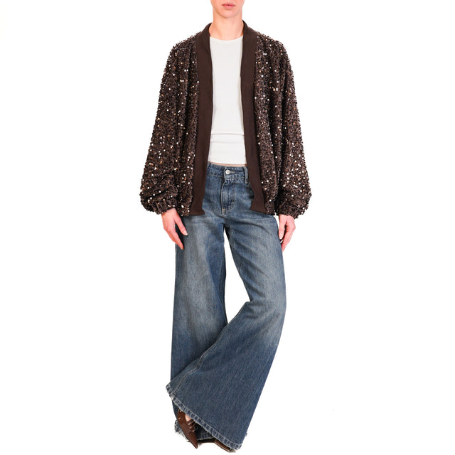 Haveone-Bomber velluto con paillettes - moro