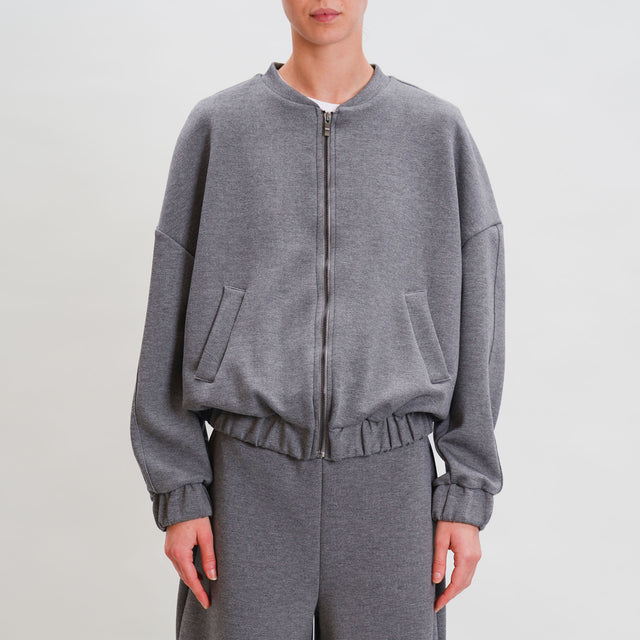 Haveone-Zip Stretch Neoprene Sweatshirt - Grey