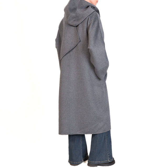 Haveone-Cappotto con sciarpa cappuccio - grigio melange